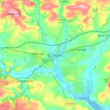 Mappa topografica St Clears, altitudine, rilievo