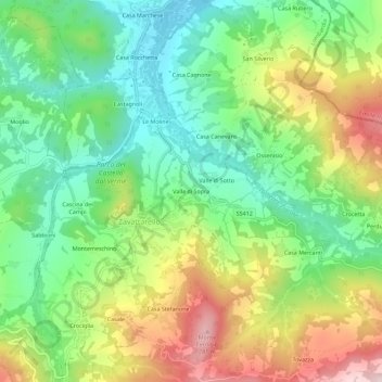 Mappa topografica Valle di Sopra, altitudine, rilievo