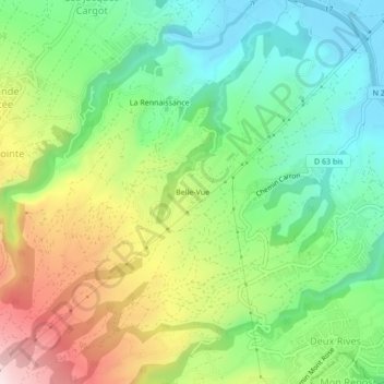Mappa topografica Belle-Vue, altitudine, rilievo