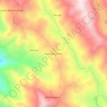 Mappa topografica Nueva Jerusalen, altitudine, rilievo