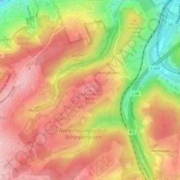 Mappa topografica Scharpenacker Berge, altitudine, rilievo
