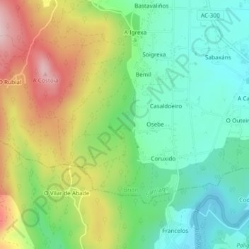 Mappa topografica O Piñeiriño, altitudine, rilievo