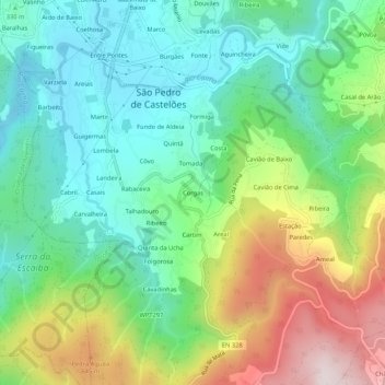 Mappa topografica Corgas, altitudine, rilievo
