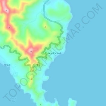 Mappa topografica Pulang Pantad, altitudine, rilievo