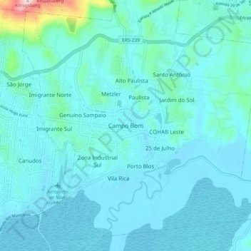 Mappa topografica Campo Bom, altitudine, rilievo