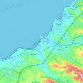 Mappa topografica Hercules, altitudine, rilievo