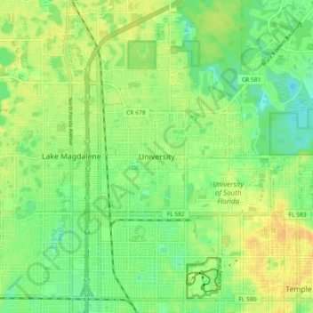 Mappa topografica University, altitudine, rilievo