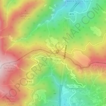Mappa topografica Passo della Cisa, altitudine, rilievo