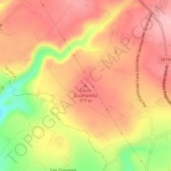 Mappa topografica Cozzo Quartarella, altitudine, rilievo