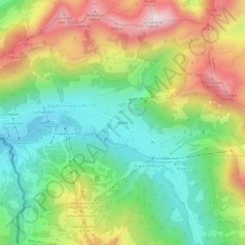 Mappa topografica Wäldle, altitudine, rilievo