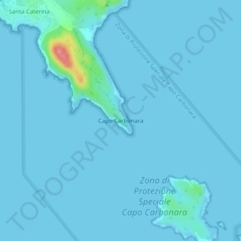 Mappa topografica Capo Carbonara, altitudine, rilievo