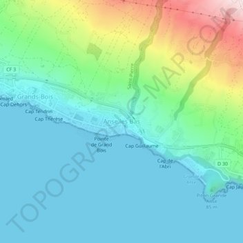 Mappa topografica Anse les Bas, altitudine, rilievo