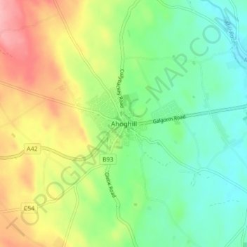 Mappa topografica Ahoghill, altitudine, rilievo