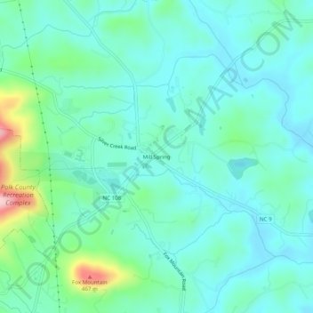 Mappa topografica Mill Spring, altitudine, rilievo