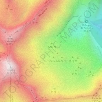 Mappa topografica Simas de Armeña, altitudine, rilievo