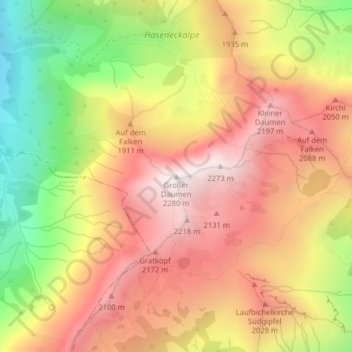 Mappa topografica Großer Daumen, altitudine, rilievo