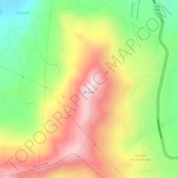 Mappa topografica Buerán, altitudine, rilievo