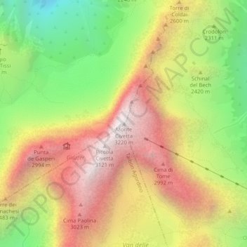 Mappa topografica Monte Civetta, altitudine, rilievo