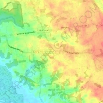 Mappa topografica Bazin, altitudine, rilievo