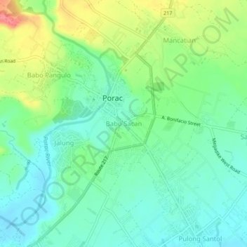 Mappa topografica Babo Sacan, altitudine, rilievo