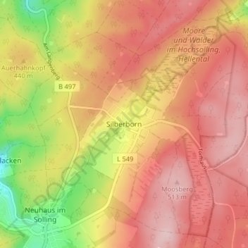 Mappa topografica Silberborn, altitudine, rilievo