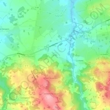 Mappa topografica Le Riz, altitudine, rilievo