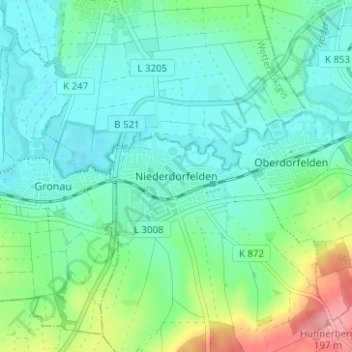 Mappa topografica Niederdorfelden, altitudine, rilievo