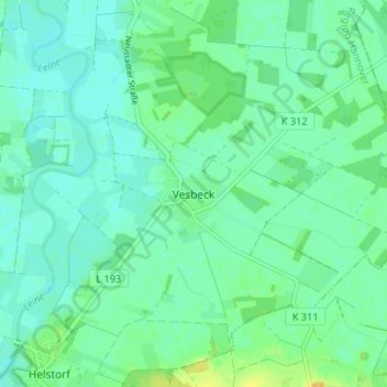 Mappa topografica Vesbeck, altitudine, rilievo