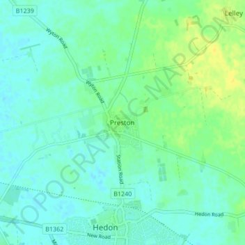 Mappa topografica Preston, altitudine, rilievo