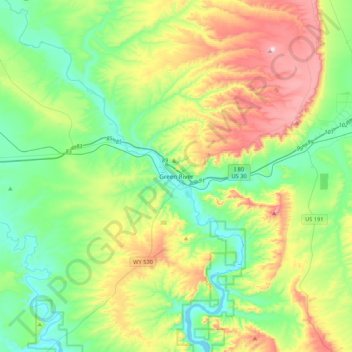 Mappa topografica Green River, altitudine, rilievo