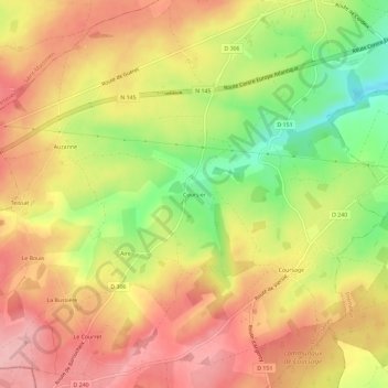 Mappa topografica Coursier, altitudine, rilievo