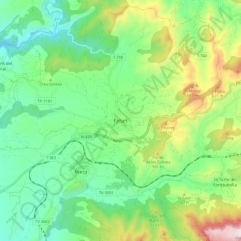 Mappa topografica Falset, altitudine, rilievo