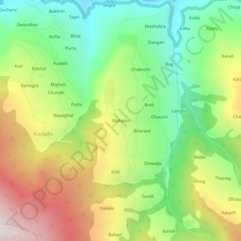 Mappa topografica Mahasu, altitudine, rilievo