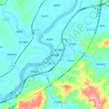 Mappa topografica 蓝口镇, altitudine, rilievo