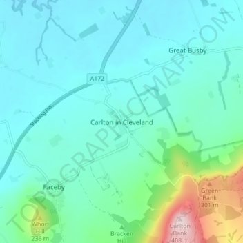 Mappa topografica Carlton in Cleveland, altitudine, rilievo