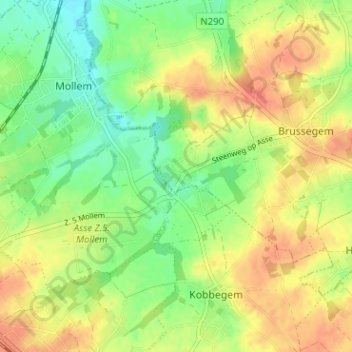 Mappa topografica Bollebeek, altitudine, rilievo