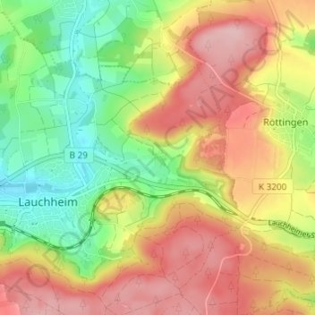 Mappa topografica Gromberg, altitudine, rilievo