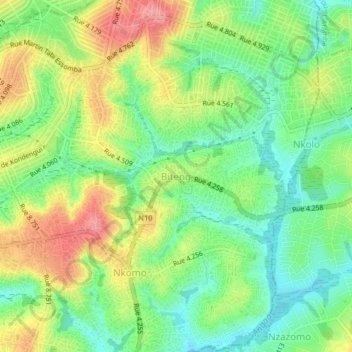 Mappa topografica Biteng, altitudine, rilievo