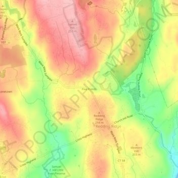 Mappa topografica Five Points, altitudine, rilievo