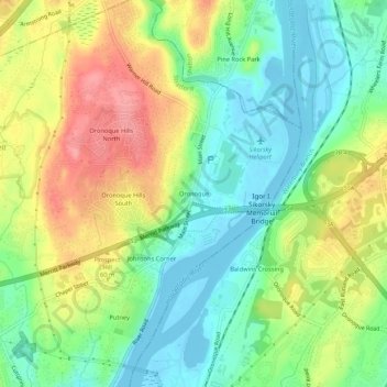 Mappa topografica Oronoque, altitudine, rilievo
