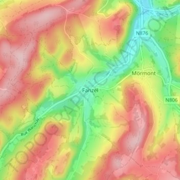 Mappa topografica Fanzel, altitudine, rilievo