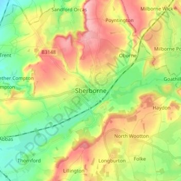 Mappa topografica Sherborne, altitudine, rilievo