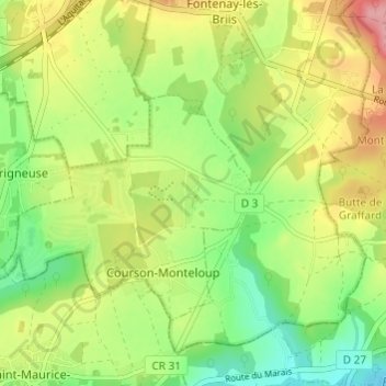 Mappa topografica Courson, altitudine, rilievo