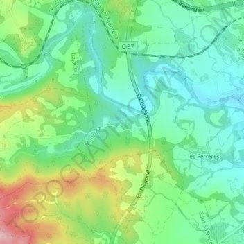 Mappa topografica Font de l'Arrel, altitudine, rilievo