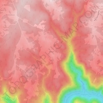 Mappa topografica Vergne, altitudine, rilievo