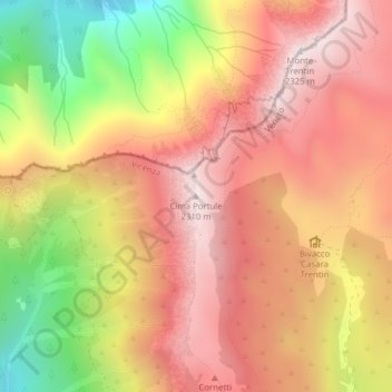 Mappa topografica Cima Portule, altitudine, rilievo