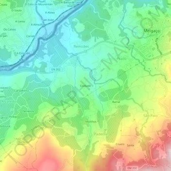 Mappa topografica Cividade, altitudine, rilievo