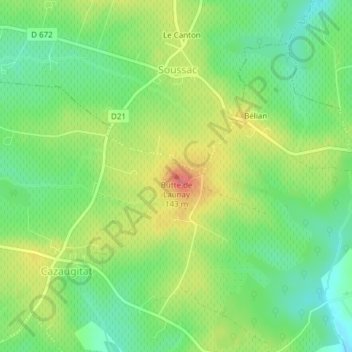 Mappa topografica Butte de Launay, altitudine, rilievo
