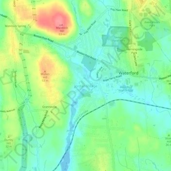 Mappa topografica Jordan Village, altitudine, rilievo