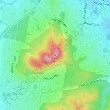 Mappa topografica Mount Jerrabomberra, altitudine, rilievo